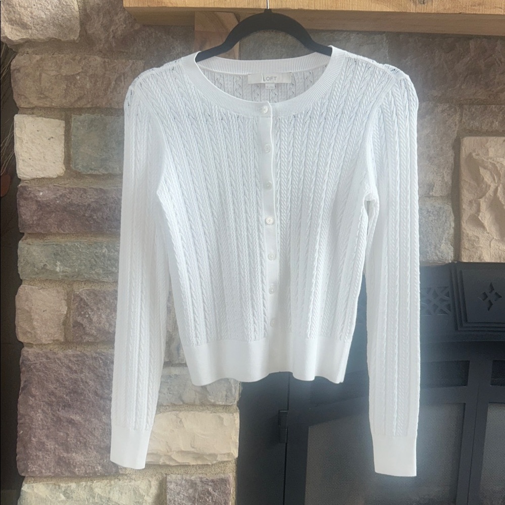 LOFT Women's White Knit Cardigan